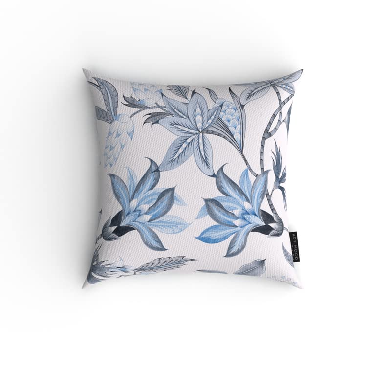 Blue Rosie Velvet Cushion Cover in Blue & White, a plush decorative pillow with an elegant floral rose design, 40x40 cm, adds a touch of timeless romance and luxurious softness to any room