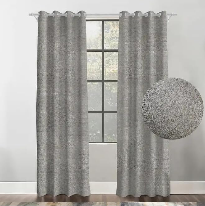 Faux Linen Textured Curtains Durable Fabric-Light Filtering Drapes for Living Rooms Reception and Bedroom - Steel Grommets - 2 Pieces