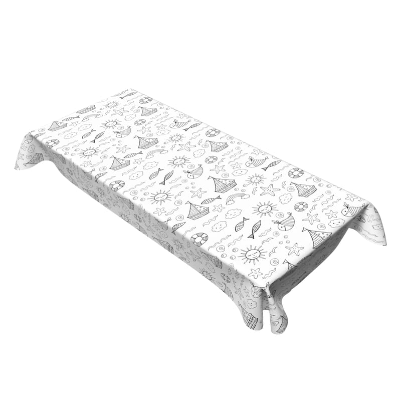 Coloring Canvas Junior Tablecloth, Water Repellent, Black & White, Multiple Designs & Sizes