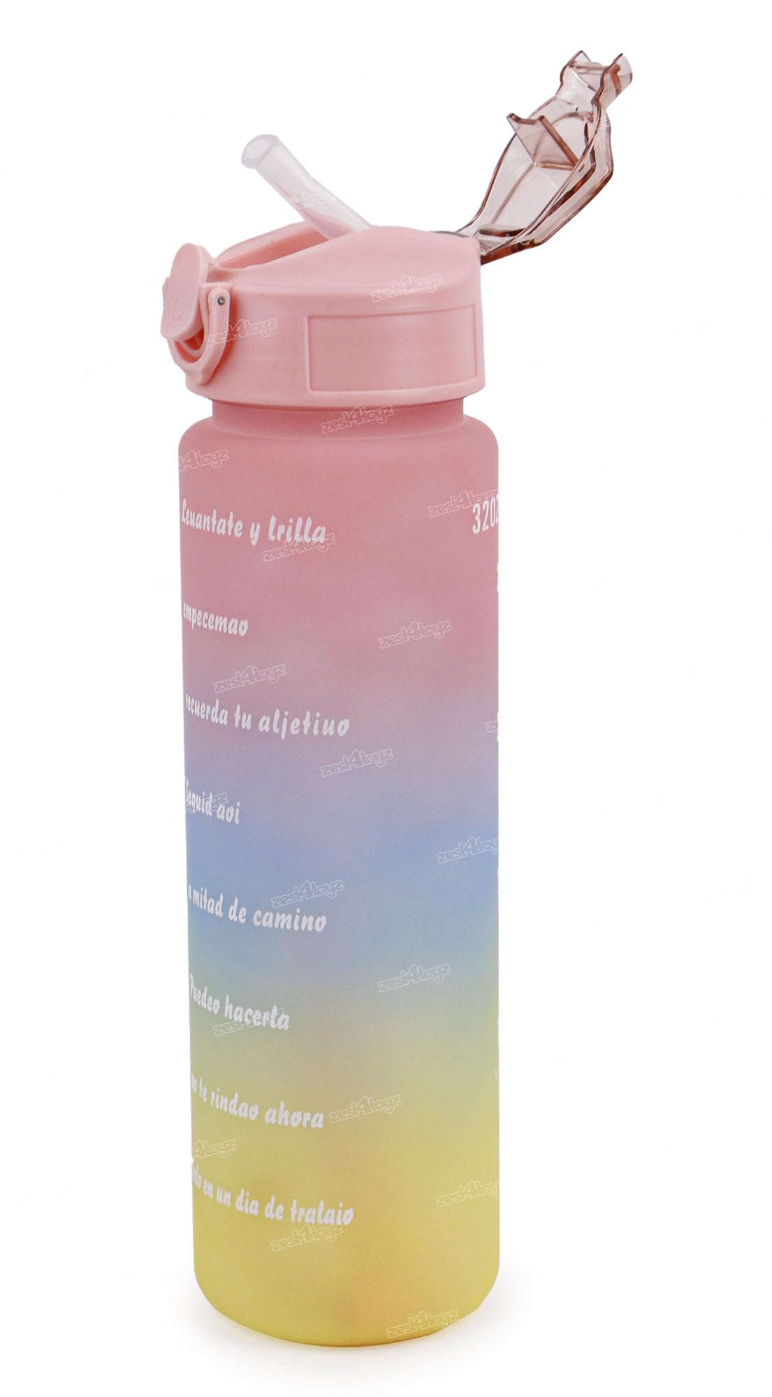 Zest 4 Toyz Water Bottle with Time Marker Sipper Strap Straw and Stickers, Leakproof Durable BPA Free Non-Toxic for Office Gym Travel Sports School for Kids Adults - 900 ml (Baby Pink)