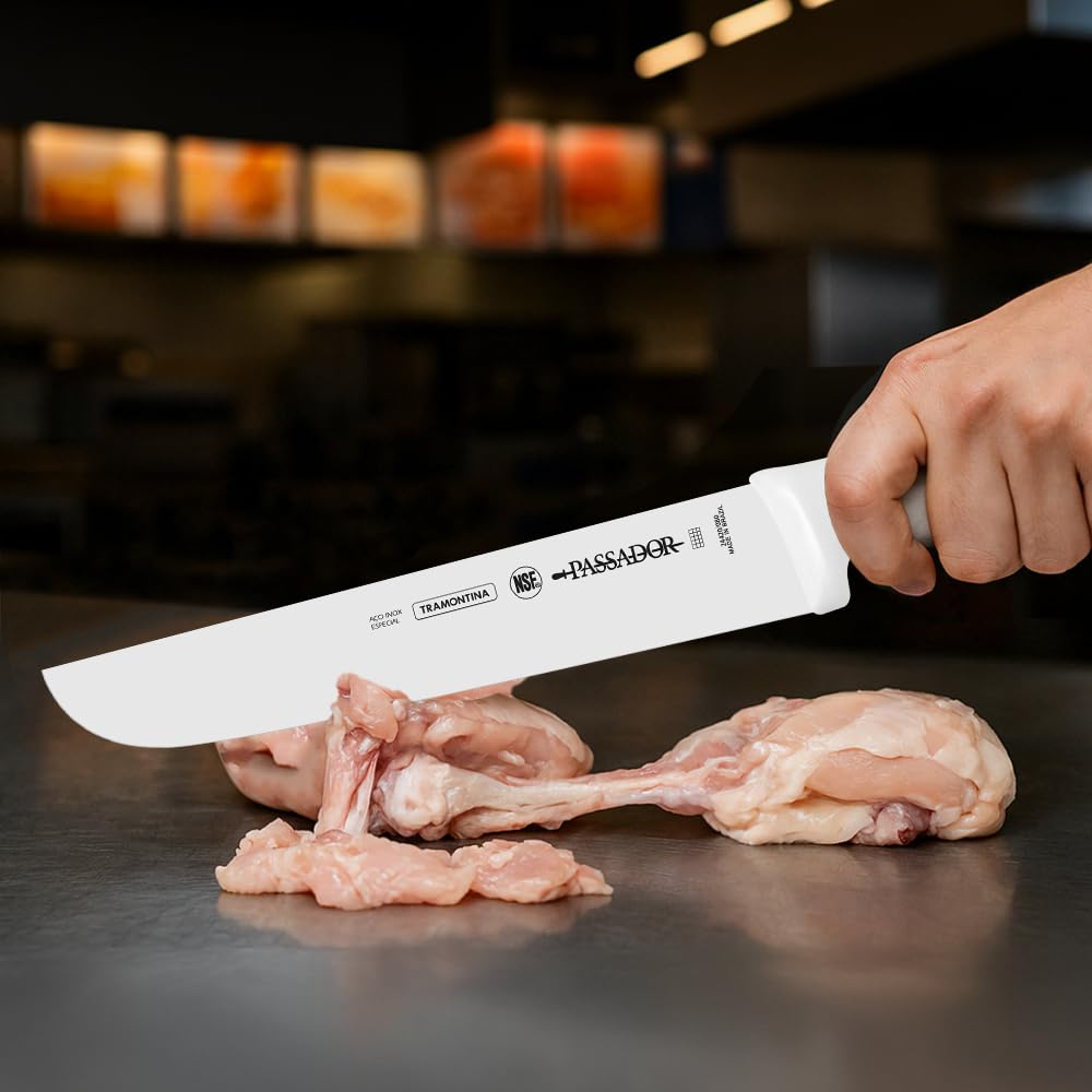 Professional 10" Carving Knife, Stainless Steel Blade, White Polypropylene Handle