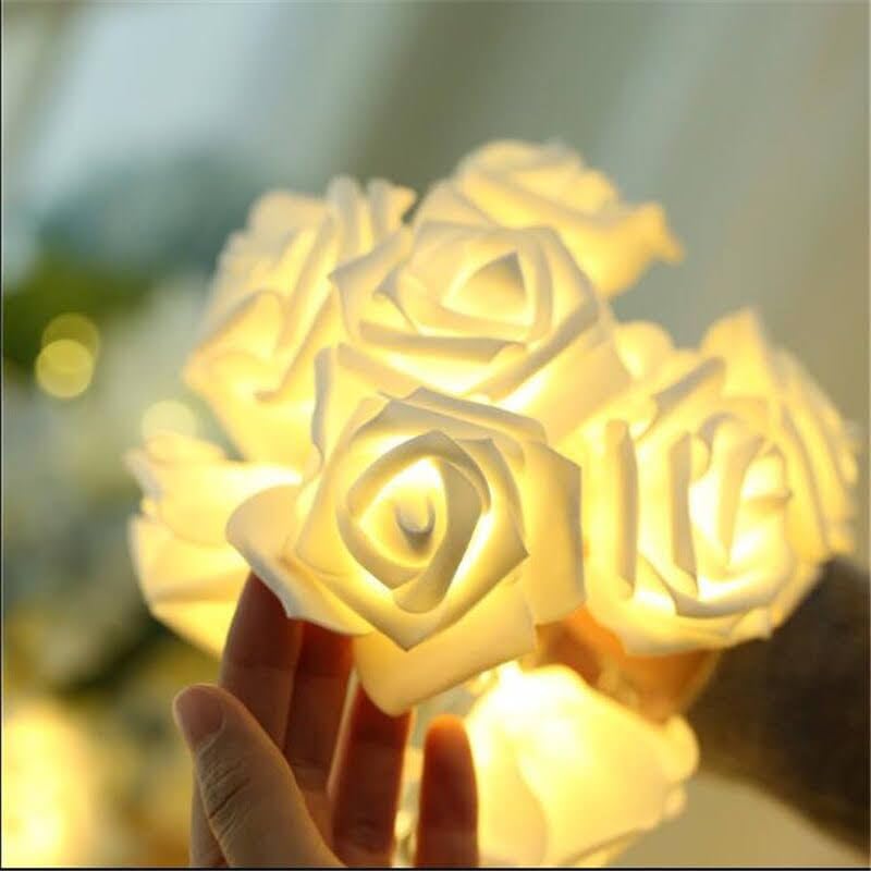 Rose Branch (20 LED Bulbs) Battery - 3 Meters - Warm Warm Rose - White Rose - Suitable for Decoration, Party, Home Decor