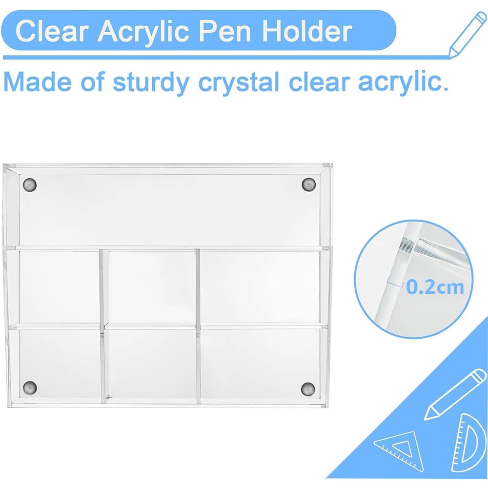 7-Compartment Clear Acrylic Pen Holder and Desk Organizer, Desktop Stationery Caddy for Pencils, Markers, and Scissors for Office, School, Home, and Art Supply Storage