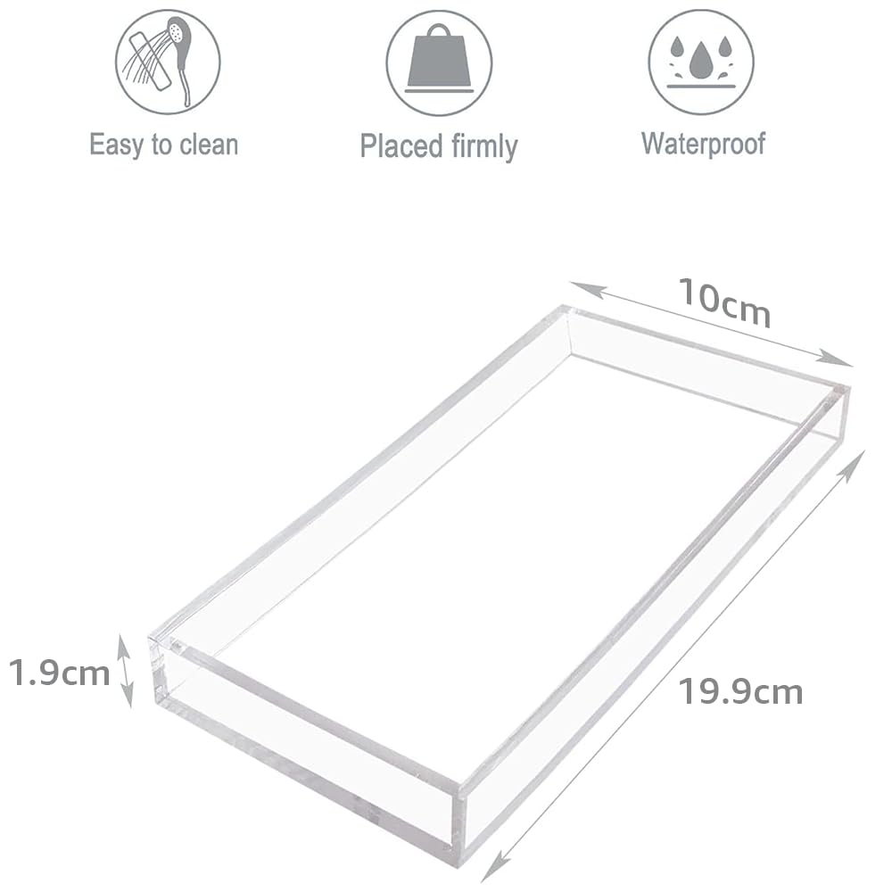 Acrylic Vanity Tray, Compact Clear Organizer Tray, for Bathroom Countertops, Kitchen Counters, Jewelry, Soap, Sponges, Plants, 23.5 x 16 cm, Clear