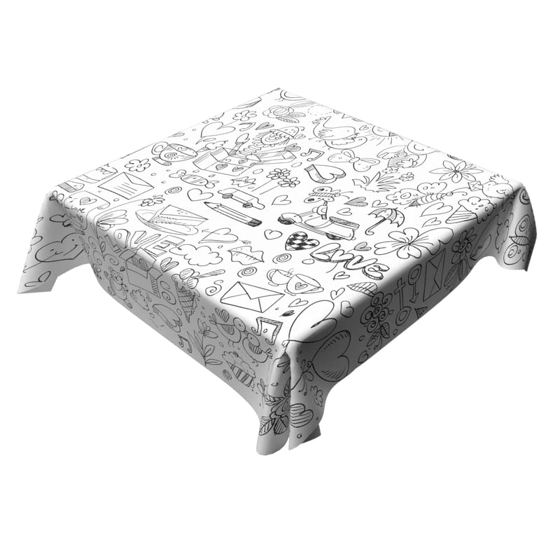 Coloring Canvas Junior Tablecloth, Water Repellent, Black & White, Multiple Designs & Sizes