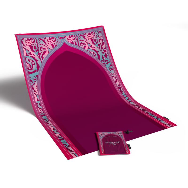 Waterproof Prayer Mat in Fuchsia and Turquoise, 68x117 cm, a durable and easy-to-clean rug perfect for both indoor and outdoor use, providing a comfortable and reliable prayer surface
