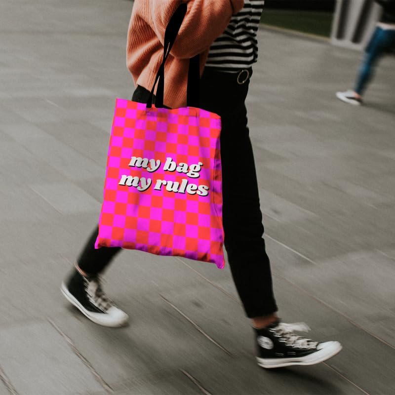 Canvas My Bag My Rules Tote Bag, a Durable and Reusable Shopping Bag in Pink & Orange, 32x45 cm, a Stylish and Sassy Carrier for Groceries, Books, or Everyday Essentials