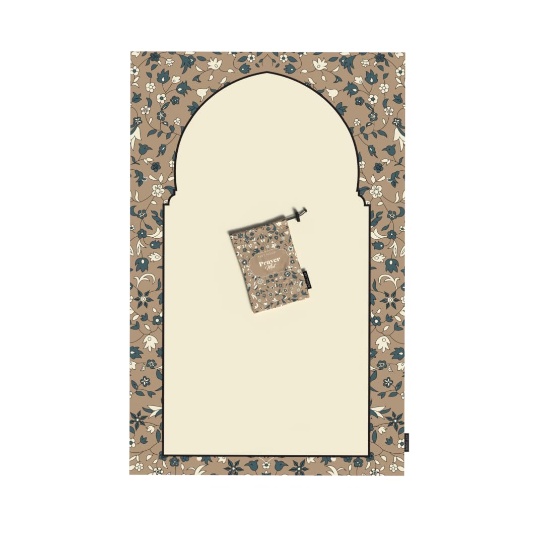 Portable Prayer Mat in Beige, a waterproof, lightweight, and foldable travel-friendly rug, compact pocket-sized design ideal for outdoor and indoor use, durable and comfortable material