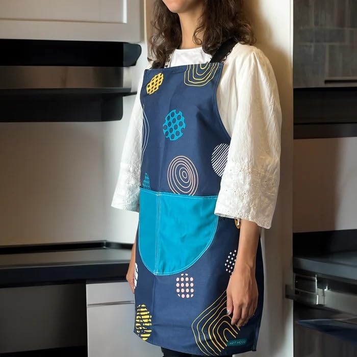 Apron, Cross-Back Design, Soft Cotton-Like Fabric, One Size, Lightweight Breathable Unisex with Front Pocket, for Cooking, and Daily Use