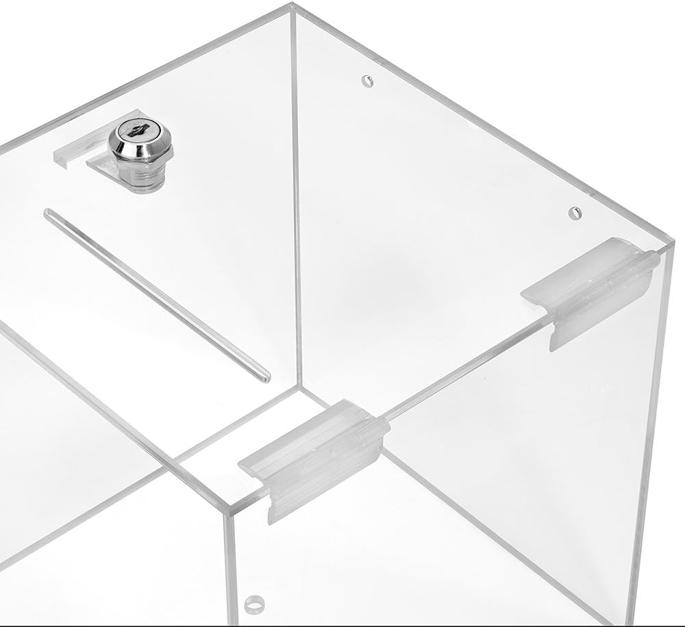 Clear Acrylic Lockable Box with Slot and Keys, 20 x 20 x 20 cm Transparent Plexiglass Donation Ballot or Competition Entry Box for Events Office or Promotions