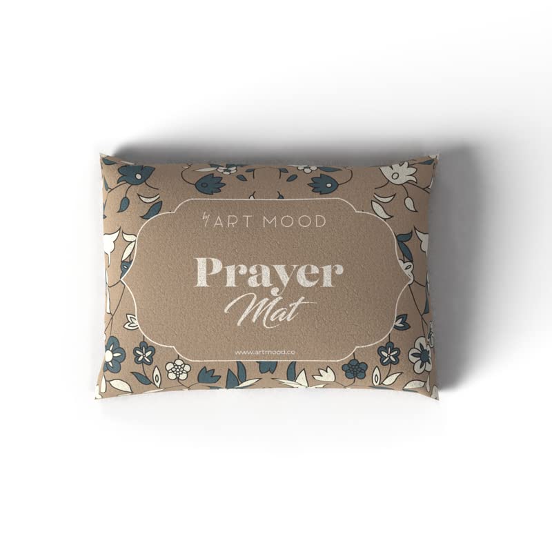 Velvet Prayer Mat in Beige and Green, 68x117 cm, a luxurious rug with an elegant mosque garden design, crafted from soft velvet for a comfortable and serene prayer session