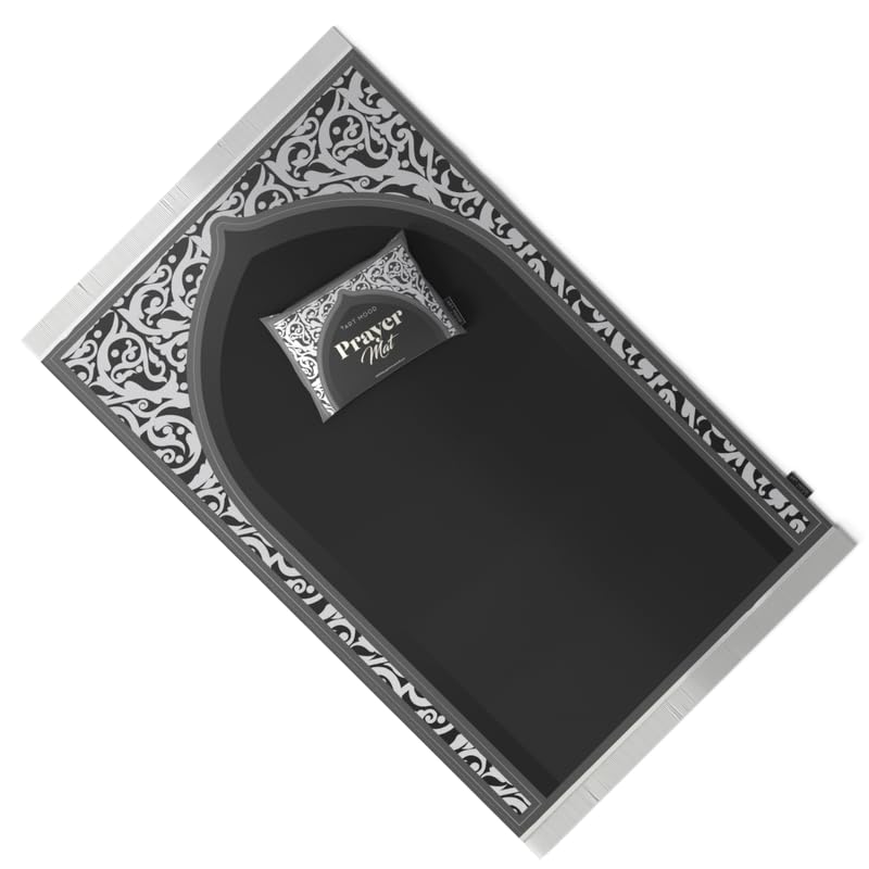 Velvet Prayer Mat in Grey and White, 68x117 cm, a luxurious and soft rug with a chic, modern design, perfect for a comfortable prayer experience at home or as a thoughtful gift