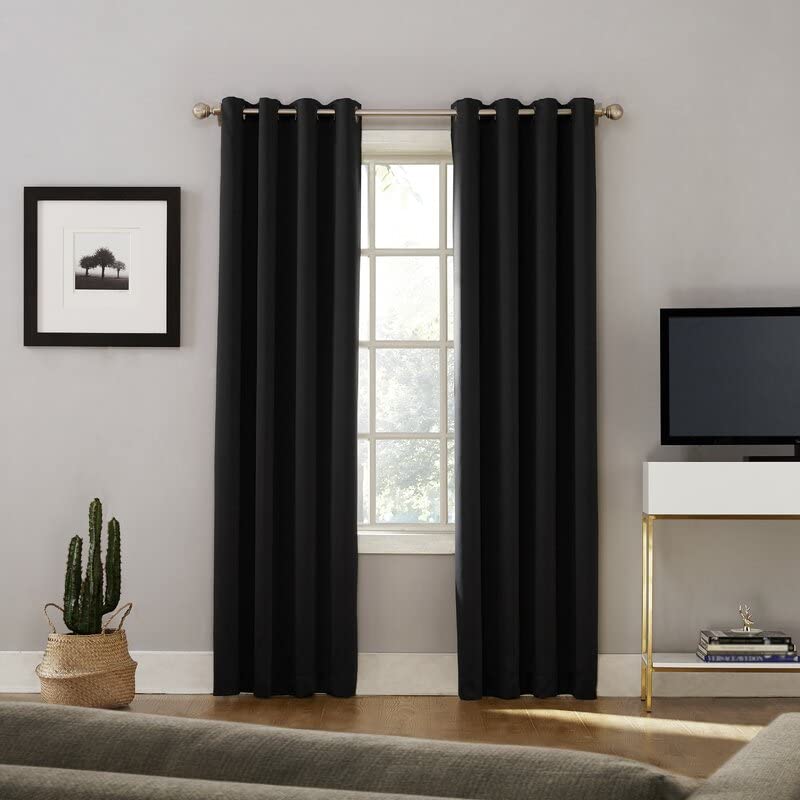 Black Blackout Curtains - steel Grommets - thermal Insulated fabric – for room darkness – 1 panel