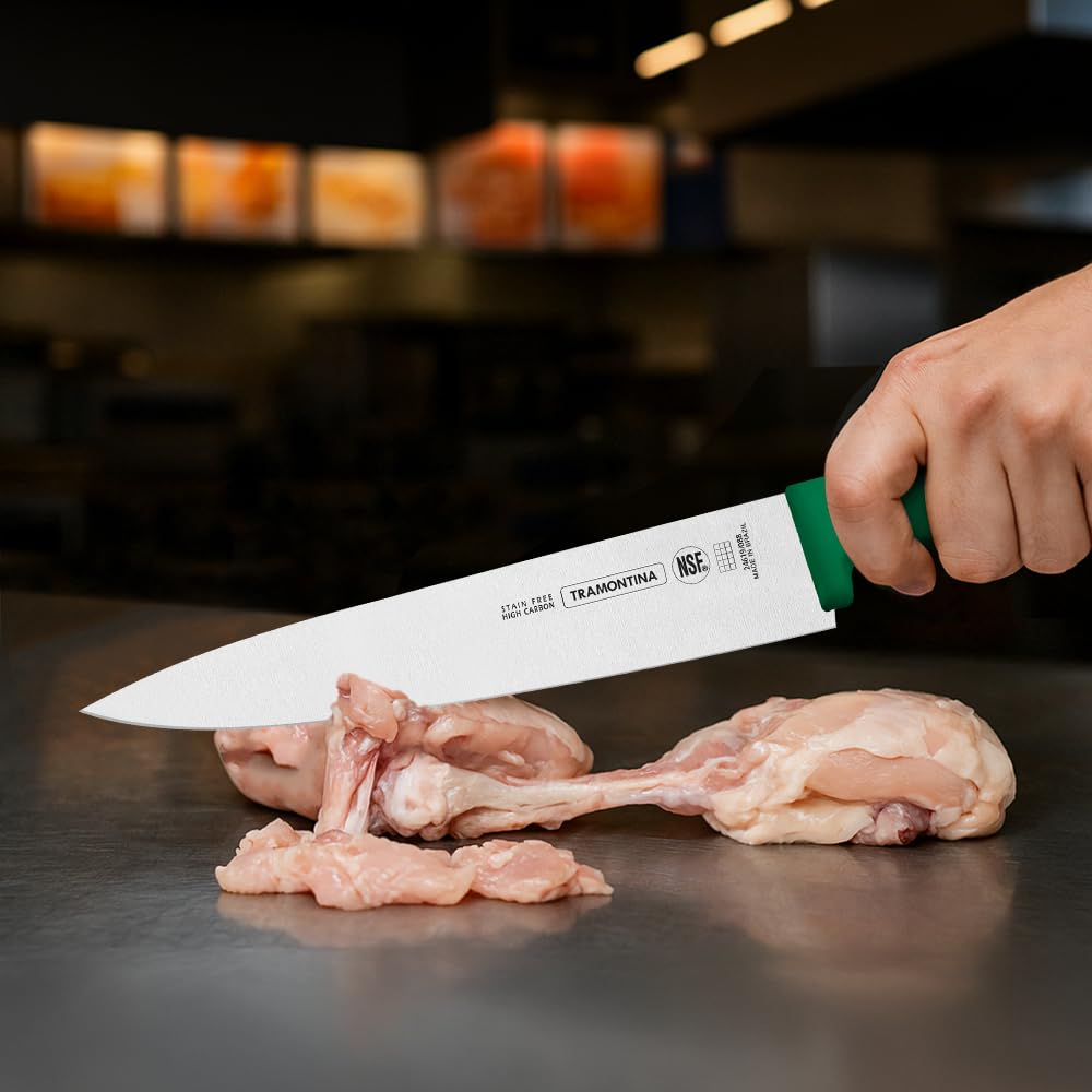 Professional Meat Knife – 8-Inch Stainless Steel Blade – Green Polypropylene Handle – Sharp & Sturdy