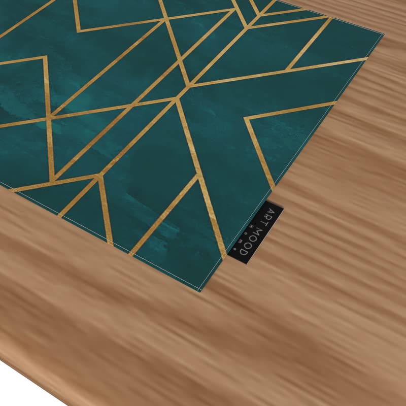 Gold Teal Canvas Placemats Set of 6 in Dark Green & Gold, each 45x30 cm, durable and washable table mats for protecting your dining surface with a touch of modern, elegant style