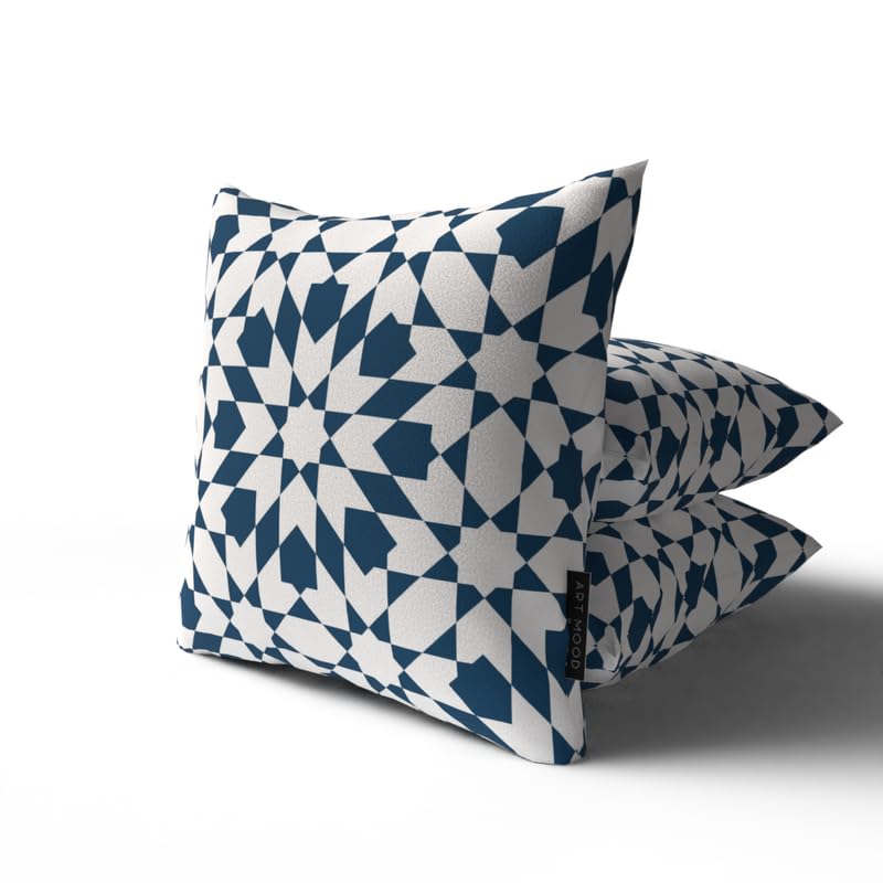 Topaz Velvet Cushion Cover in White & Blue, a luxurious 40x40 cm decorative throw pillow with an elegant pattern, perfect for adding a festive touch to your Ramadan or Eid home decor