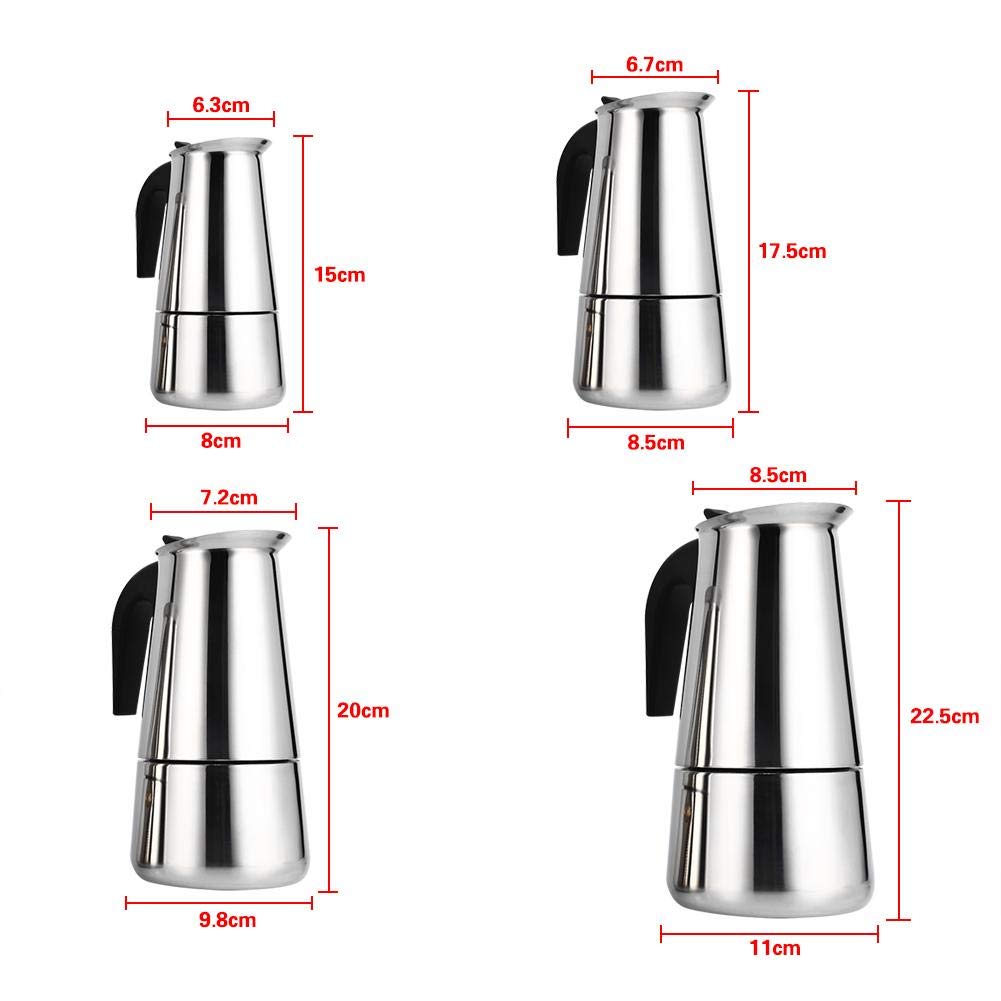 Stainless Steel Coffee Maker, 100ml/200ml/300ml/450ml Moka Pot Espresso Coffee Maker Stove for Office Use(200ml)