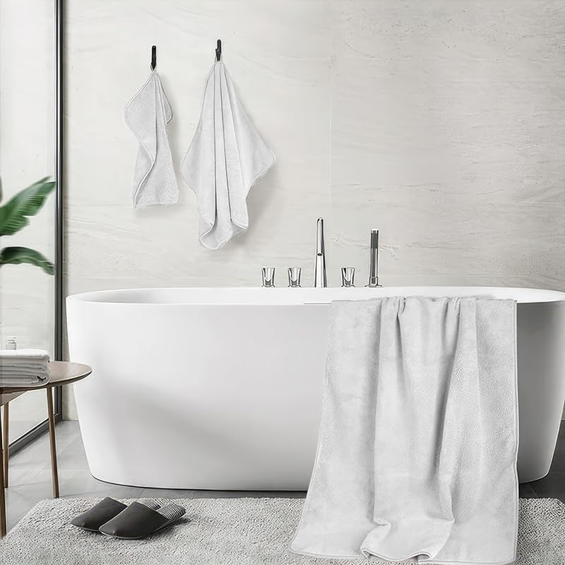 4-Piece Towel Set, 100% Cotton ? Includes 1 Bath Towel 140 cm x 70 cm, 1 Hand Towel 100 cm x 50 cm, 2 Washcloths 30 cm x 30 cm, Quick Dry, Super Soft, Highly Absorbent, No Fade, White