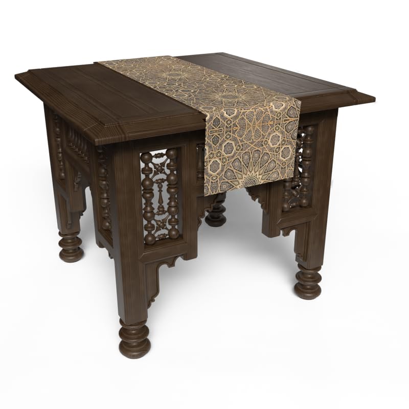 Ramadan's Unique Diwan Velvet Runner in Brown & Gold, a Luxurious 35x140 cm Decorative Centerpiece with a Traditional, Elegant Islamic Pattern, perfect for Opulent Ramadan Decor