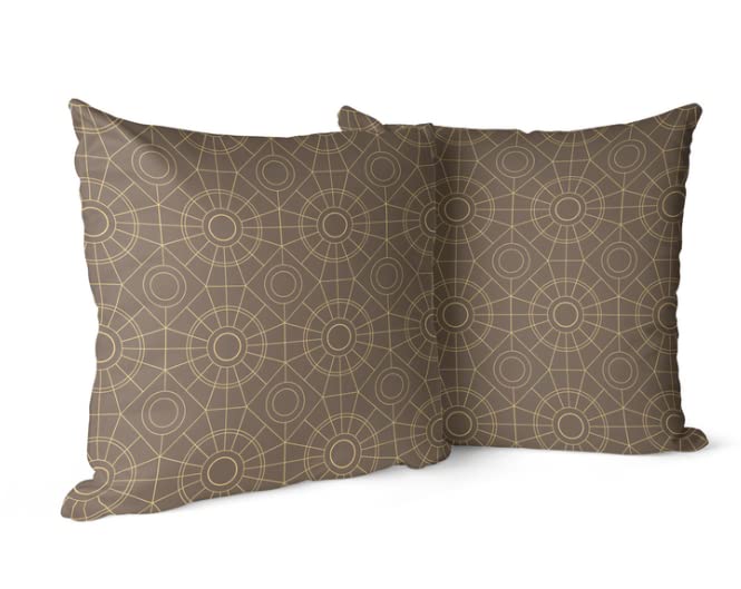 Canvas Islamteric Cushion Cover in Brown & Gold, 40x40 cm, a durable decorative pillow featuring a unique Islamic-inspired geometric pattern, perfect for a culturally rich home accent