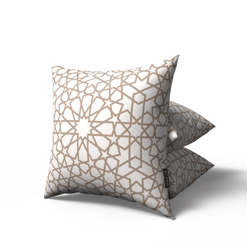 Nova Velvet Cushion Cover in White & Beige, a 40x40 cm decorative throw pillow with a serene, star-inspired Islamic design, creates a peaceful and spiritual ambiance for Ramadan