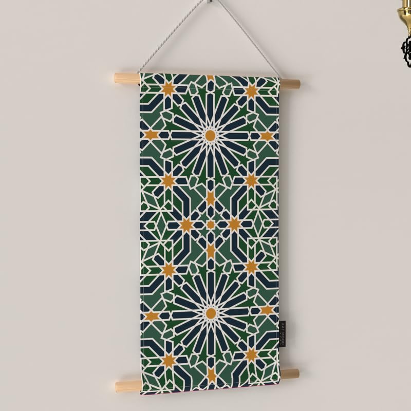 Ramadan's Unique Adden Velvet Fabric Posters Set, a Wall Art Decor Kit for Festive Home Decor, Green & Blue, a Garden-Inspired Islamic Design for Living Room or Bedroom