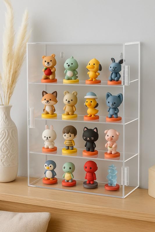 5 Tier Acrylic Display Case with Door – 27.4 x 35.6 cm Wall Mount or Countertop Cabinet, Removable Shelves for Shot Glasses, Minifigures, and Collectibles, Mirrored Back