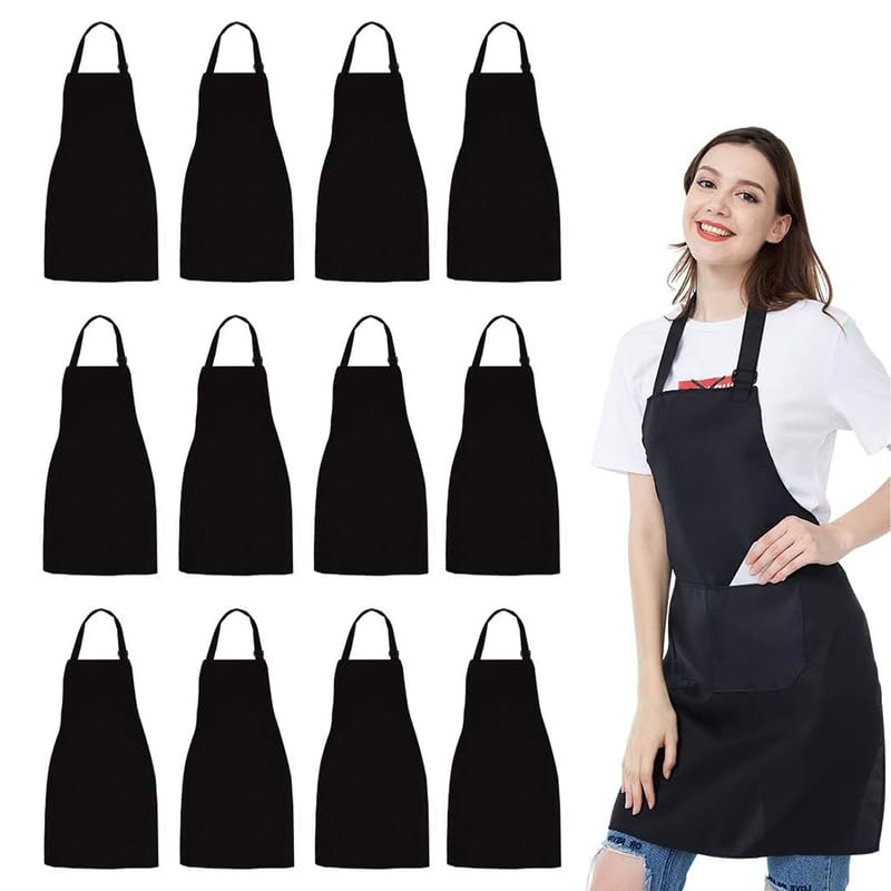 Waterproof Bib Apron - Unisex Apron Bulk with 2 Roomy Pockets Machine Washable for Kitchen Crafting