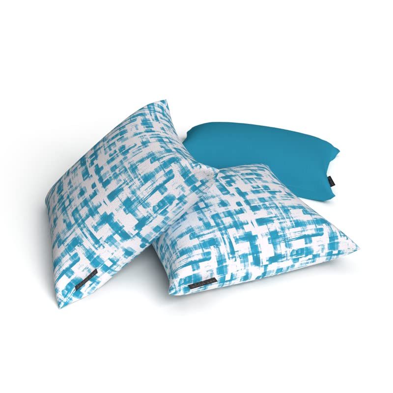 Izzy Set Canvas Cushion Cover in Turquoise & White, a durable decorative pillow with a vibrant, refreshing pattern, 40x40 cm, perfect for a coastal, breezy, and modern home decor style