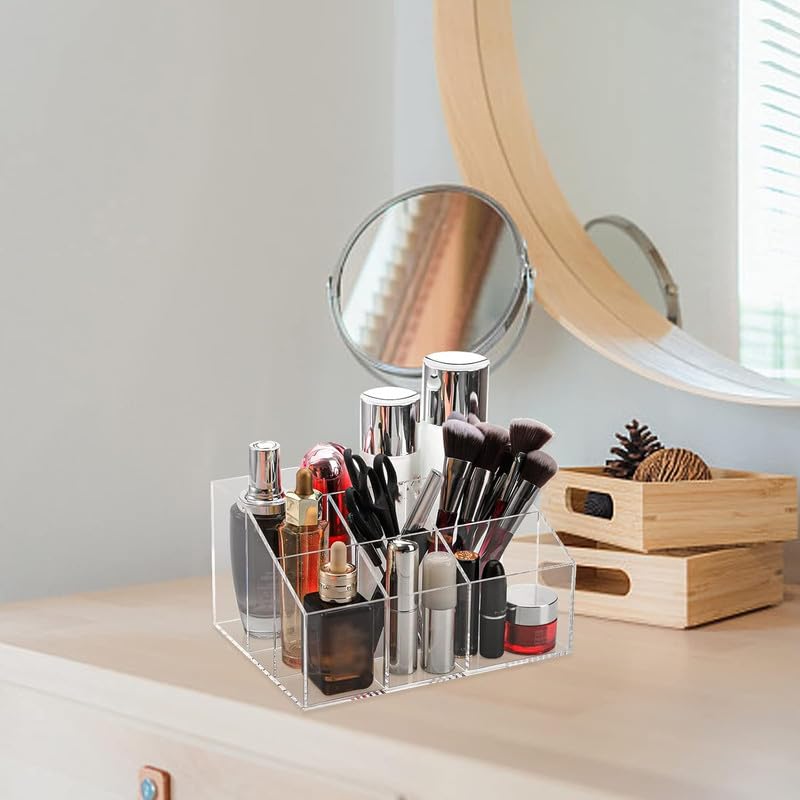 Multi-Functional DIY Clear Acrylic Pen Holder and Desktop Organizer Box, Customizable Stationary Storage Rack for School, Home, and Office Art Supplies, Modular and Easy to Assemble