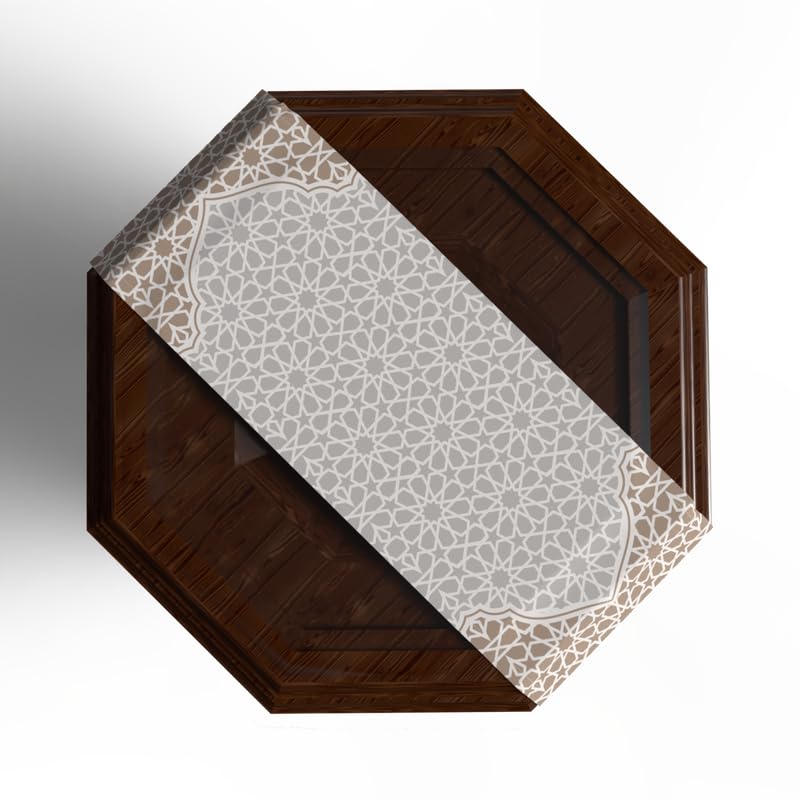 Ramadan's Unique Morish Velvet Runner in White & Beige, 35x140 cm, a Decorative Centerpiece with an Elegant Pattern perfect for celebrating the Season or for year-round stylish Decor