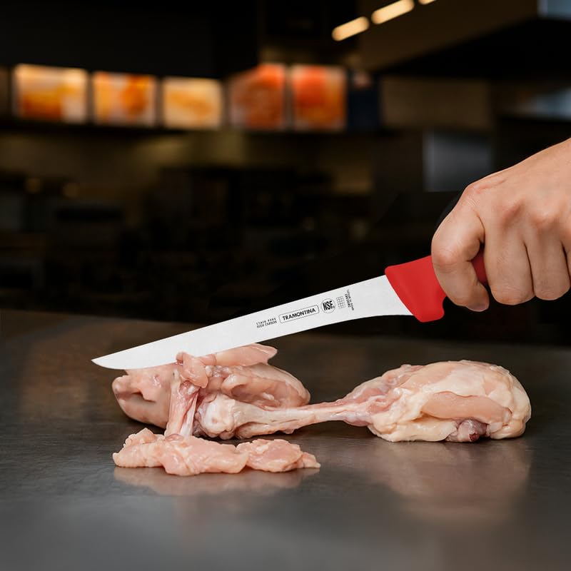 Professional 7 inches Boning Knife with Stainless Steel Blade and Red Polypropylene Handle