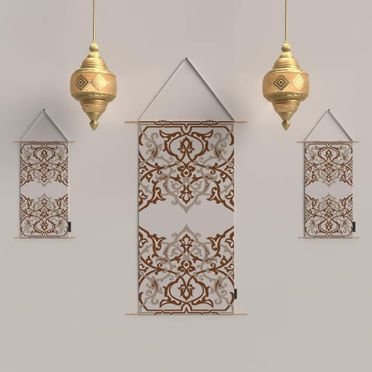 Ramadan's Unique Atlas Velvet Fabric Posters Set, a Wall Art Decor Kit for Festive Home Decor, Beige & White, a Globally-Inspired Islamic Design for Living Room or Bedroom
