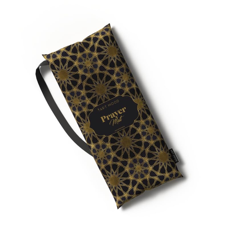 Padded Prayer Rug for Kids in attractive Gold and Black velvet, 57x95 cm, a soft mat that provides cushioning and comfort, making it an ideal first prayer rug for any child