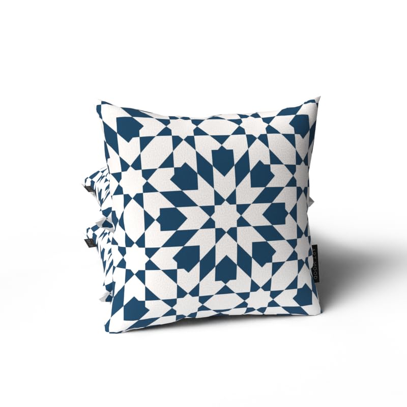 Topaz Velvet Cushion Cover in White & Blue, a luxurious 40x40 cm decorative throw pillow with an elegant pattern, perfect for adding a festive touch to your Ramadan or Eid home decor