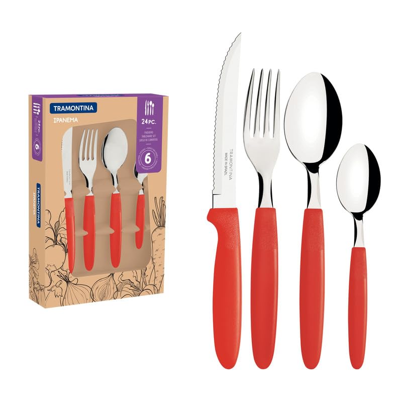 Ipanema Flatware Set, Stainless Steel Blades, Polypropylene Handles, 24-Piece Cutlery for Dining and Everyday Use, Durable and Dishwasher Safe