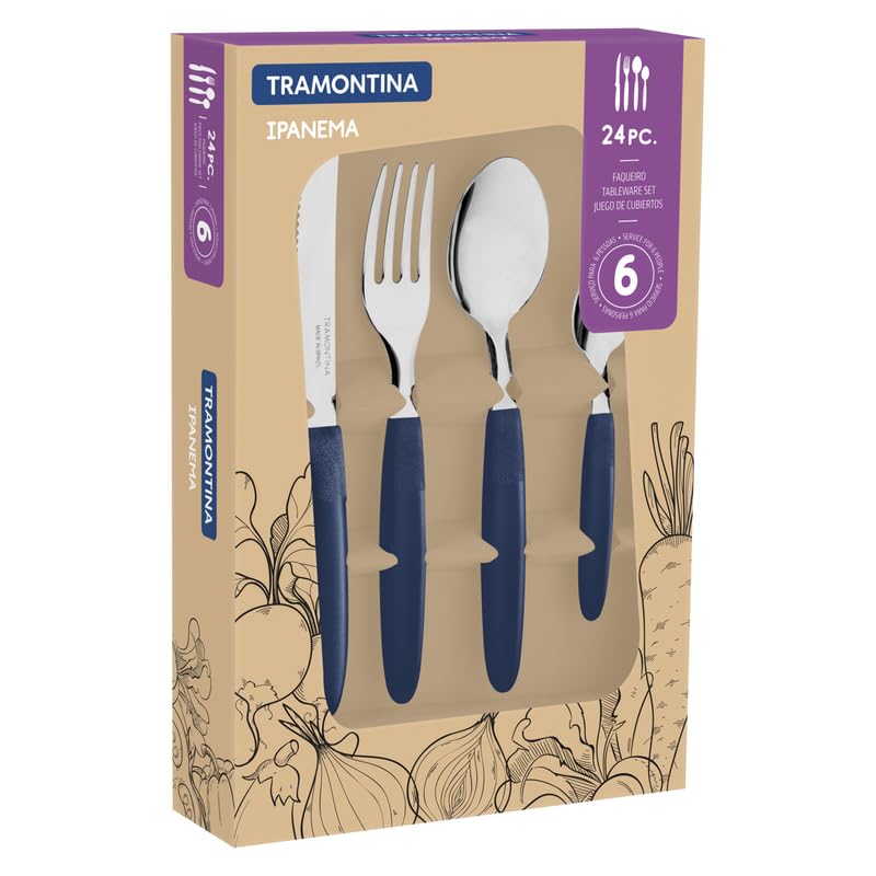 Ipanema Flatware Set, Stainless Steel Blades, Polypropylene Handles, 24-Piece Cutlery for Dining and Everyday Use, Durable and Dishwasher Safe