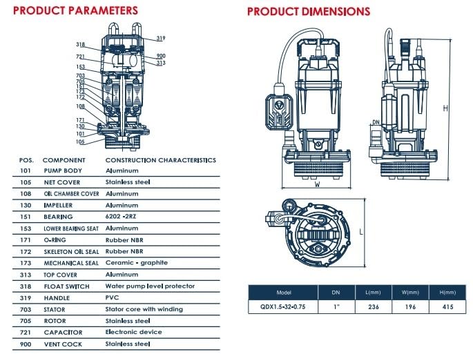 APT QDX1.5 1 hp submersible pump طلمبة غاطس زهر رواسب 34 م " by circle tools