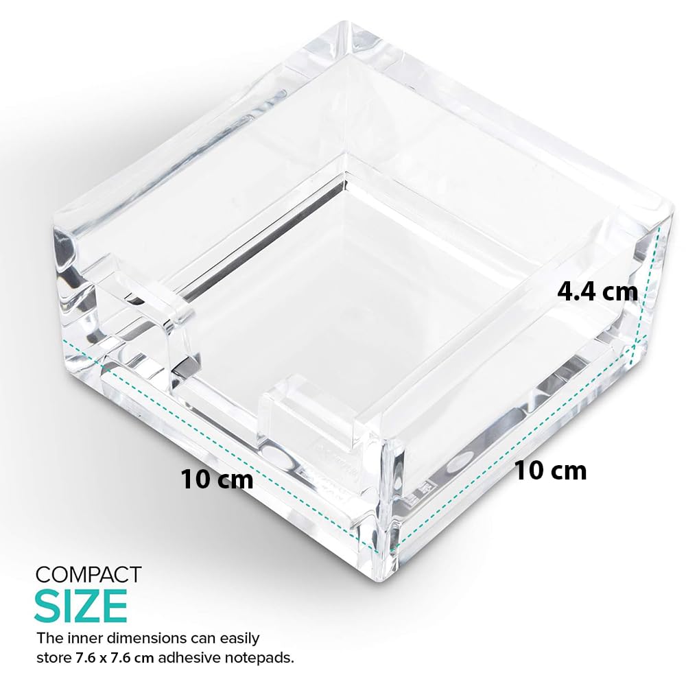 Acrylic Notepad Box - Clear Sticky Notes Holder for Desk Organization, Suitable for Office, Dorm Room, Classroom and Workstation Use, Square Acrylic Holder Without Pads, Clear