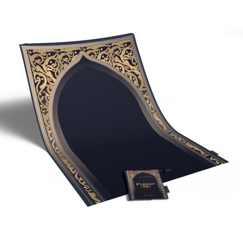 Al-Hedaya Waterproof Prayer Mat, a Durable Rug in Blue & Gold from Wipeable Material, 68x117 cm, for Comfortable Prayer, a Stylish Salah Mat for Outdoor, Indoor, and Travel Use