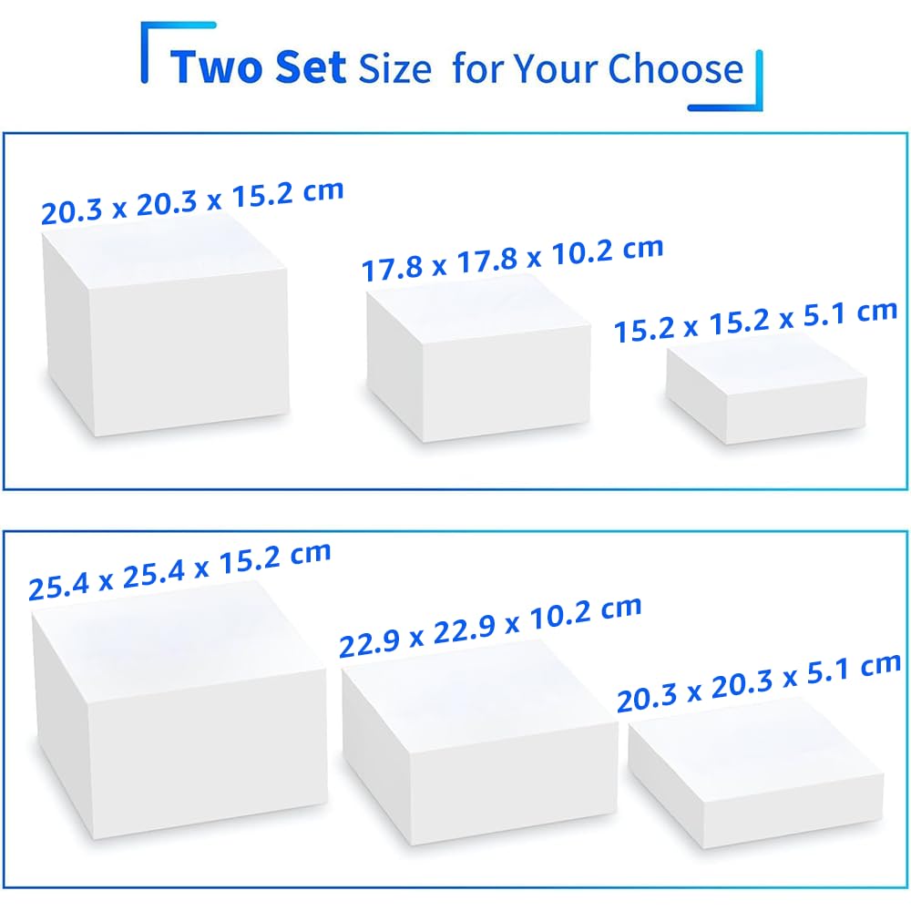 Buffet Risers Set, 6-Piece Acrylic Cube Display with Hollow Bottoms, Nesting Riser Stands for Dessert Table, Retail Display, Party and Buffet Presentations, 20 x 23 x 25 cm - White