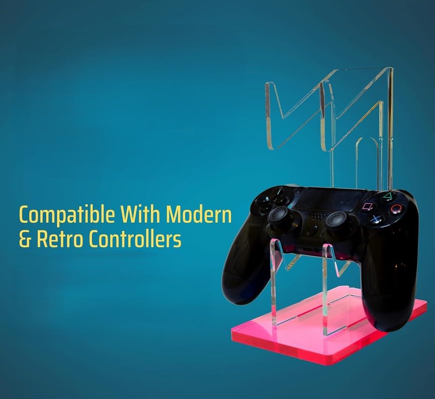 Universal Dual Controller Holder and Desk Organizer, Sturdy Gaming Stand, Stylish Headset and Gamepad Mount for a Tidy Gaming Setup (Pink)