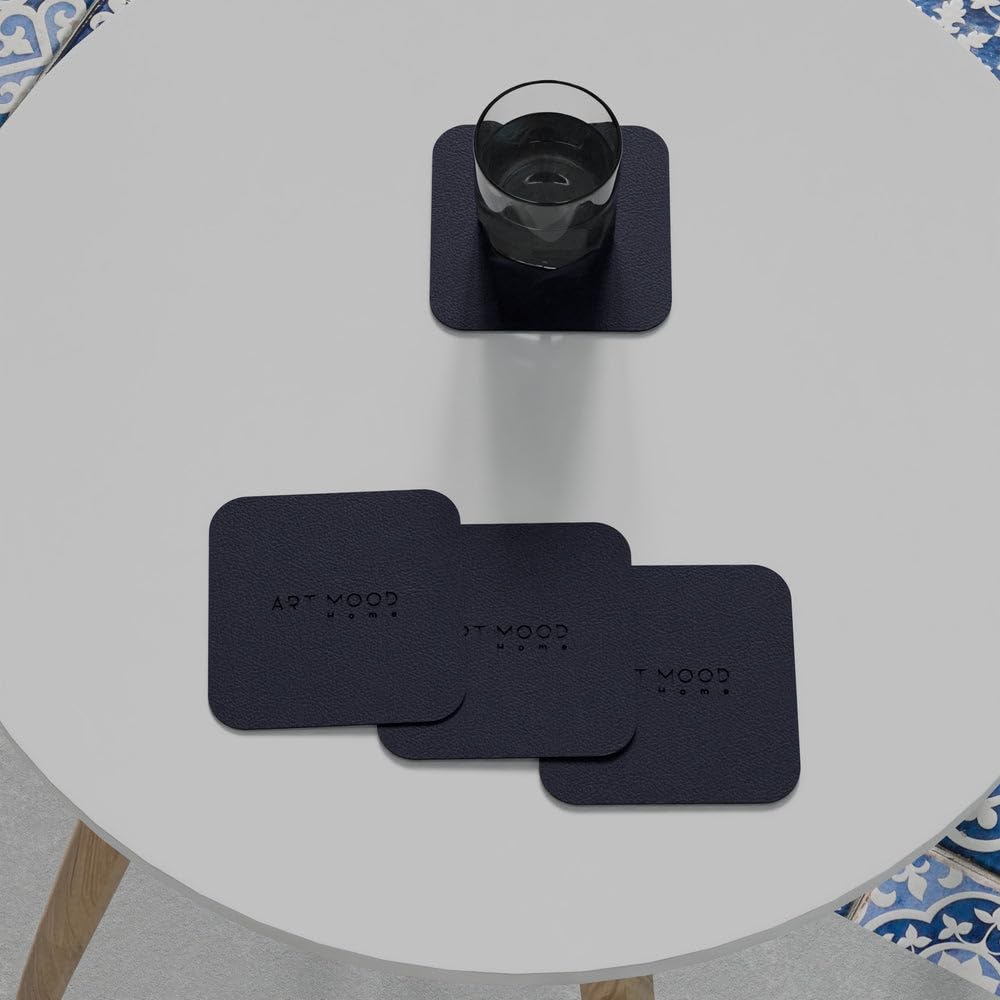 Leather Coaster Set - Premium Faux Leather Coasters with Stylish Touch, Heat-Resistant and Scratch-Proof - Perfect for Coffee Tables, Dining, and Home Decor, Set of 4