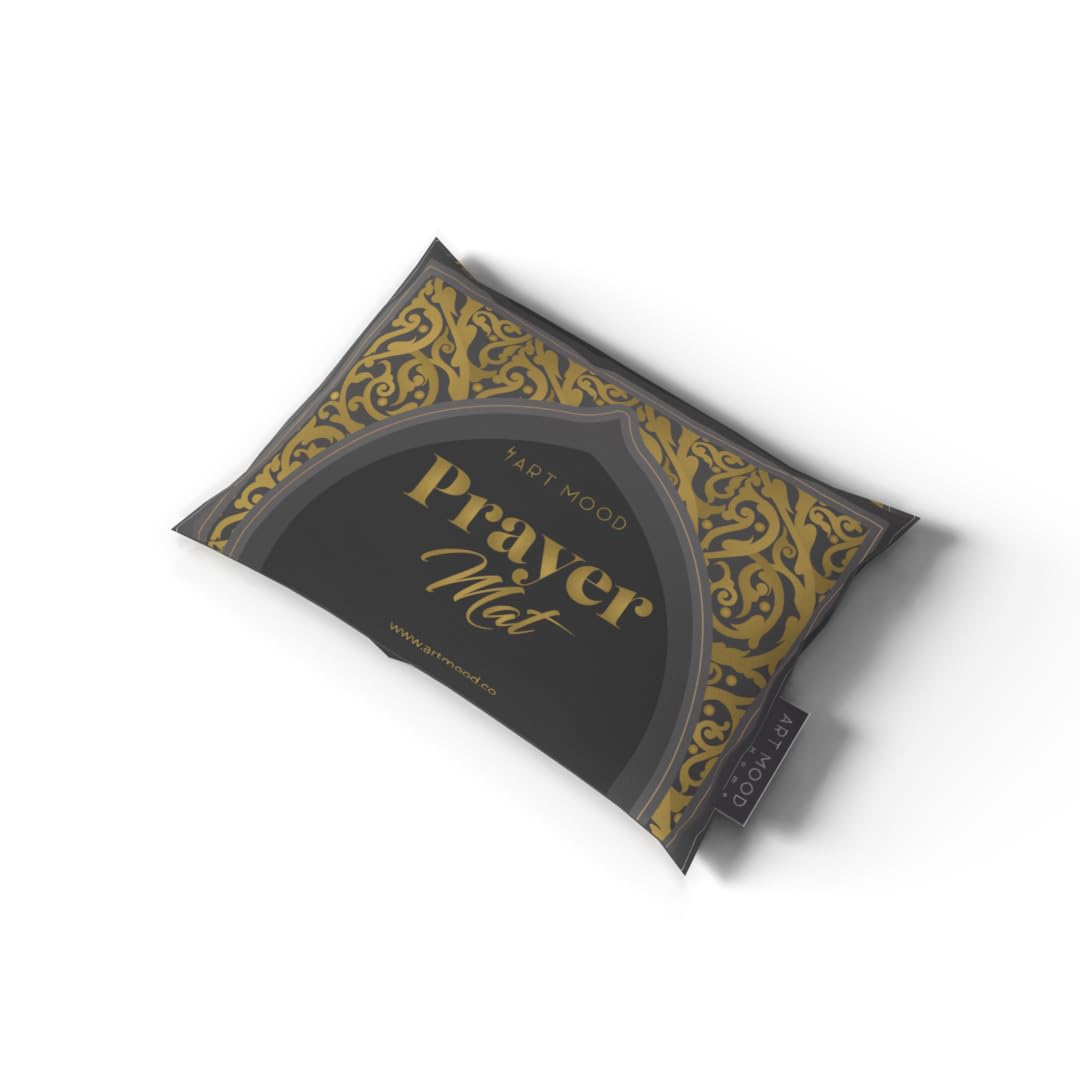 Velvet Prayer Mat in Grey and Gold, 68x117 cm, a luxurious and soft rug with an elegant design, perfect for creating a comfortable and sophisticated prayer space at home or on the go