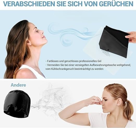 قناع جل لتخفيف الصداع النصفي، قبعة علاجية قابلة للتمدد والتبريد، غطاء ثلج ضاغط لتخفيف الصداع، قناع نوم للعين لتخفيف الصداع النصفي والتوتر وآلام الجيوب الأنفية