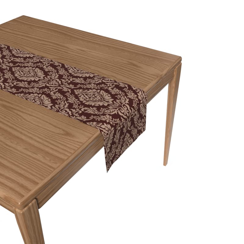 Canvas Maroon Sophia Runner, a Durable Decorative Centerpiece in Maroon & Tan, 35x140 cm, with a Rich, Elegant Pattern for a Warm and Sophisticated Dining Table Setting