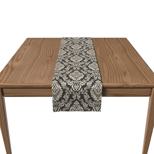 Velvet Grey Sophia Runner, a Plush Decorative Centerpiece in Grey & Off White, 35x140 cm, with an Elegant Pattern for a Chic and Sophisticated Dining Table Arrangement or Buffet