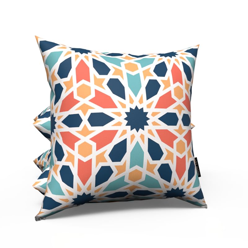 Arabesque Velvet Cushion Cover in White & Beige, a 40x40 cm decorative throw pillow with a classic Islamic pattern, brings timeless elegance to your Ramadan and festive home decor