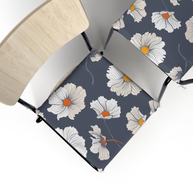 Florish Seat Pad (Set Of 2), decorative and comfortable chair cushions in Blue, White & Yellow, 40x40 cm, featuring a beautiful floral design to brighten your kitchen or dining area