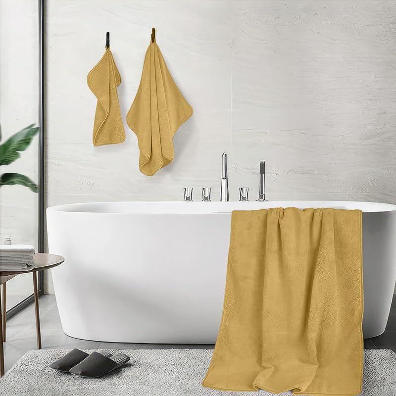 4-Piece Towel Set, 100% Cotton ? Includes 1 Bath Towel 140 cm x 70 cm, 1 Hand Towel 100 cm x 50 cm, 2 Washcloths 30 cm x 30 cm, Quick Dry, Super Soft, Highly Absorbent, No Fade